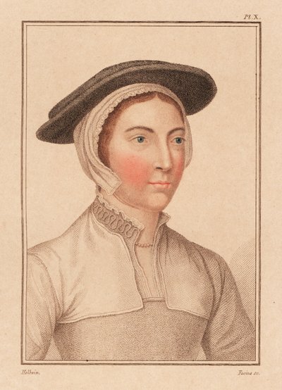 ヘンリー 8 世王の宮廷からの未知の女性の肖像、1812 年 (彫刻) 作： Hans (after) Holbein the Younger
