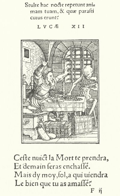 The Miser (エングレービング) 作： Hans (after) Holbein the Younger