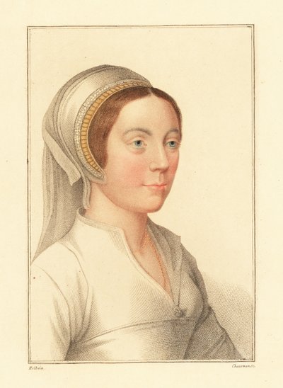 正体不明の女性、ヘンリー 8 世王の宮廷、1812 年 (彫刻) 作： Hans (after) Holbein the Younger