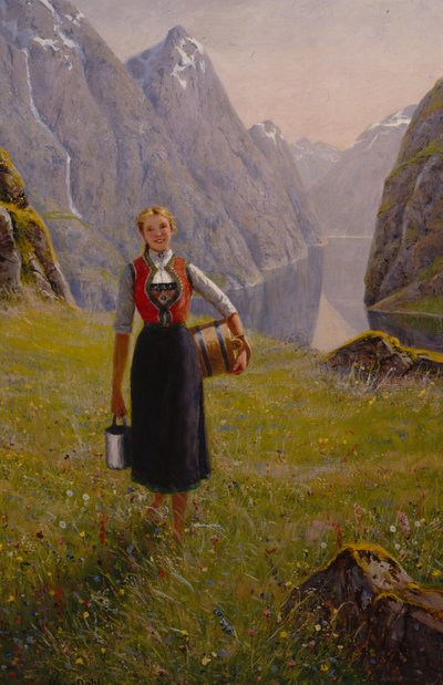 Dairymaid (キャンバスに油彩) 作： Hans Andreas Dahl