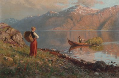 フィヨルドのデート (キャンバスに油彩) 作： Hans Andreas Dahl