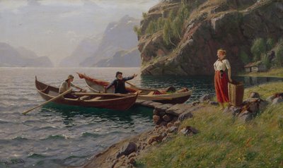 フィヨルドの日常（キャンバスに油彩） 作： Hans Andreas Dahl