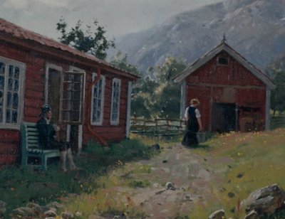 農場、西ノルウェー（キャンバスに油彩） 作： Hans Andreas Dahl