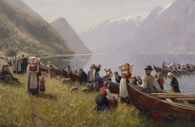 ハルダンゲルの教会に行く (キャンバスに油彩) 作： Hans Andreas Dahl