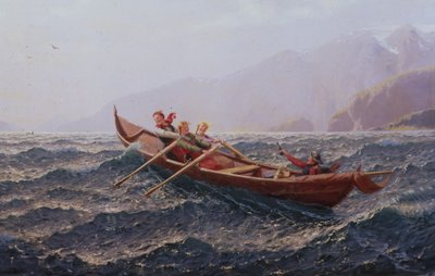 手漕ぎボートの人々（キャンバスに油彩） 作： Hans Andreas Dahl
