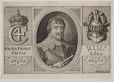 クリスチャン4世。 ペーダー・ヴィンストラップのイラスト、「デンマークのホーンブロワー」、1644年 作： Hans Andreas Greys