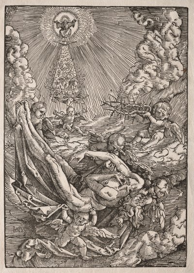 天使が天国に運ばれたキリストc。 1515-1517。 作： Hans Baldung