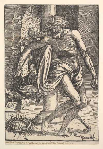 1517年、リトルエンジェルに支えられた拷問の道具を手にしたキリスト。 作： Hans Baldung