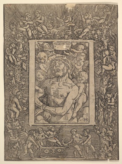バッカスの勝利、1511年を示す装飾的な境界線を持つEcceホモ。 作： Hans Baldung