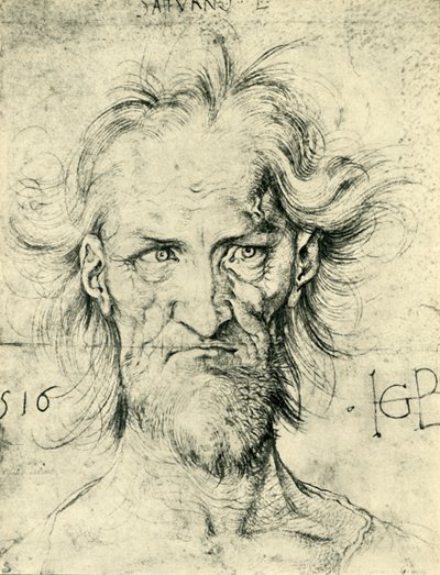 ひげを生やした老人土星の頭、1516年、1943年。 作： Hans Baldung