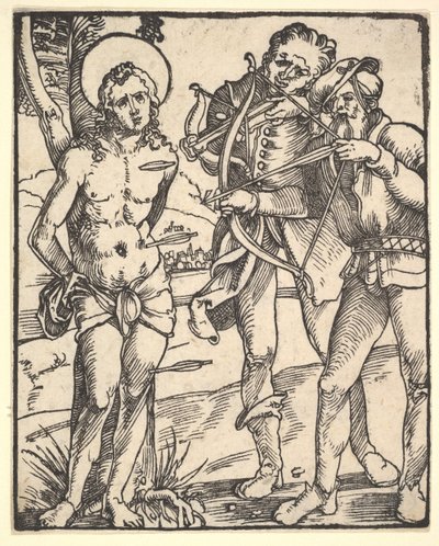 2人のクロスボウの男性と聖セバスチャンの殉教。 作： Hans Baldung