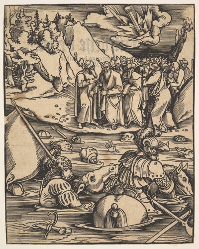 紅海を渡るエジプト人、ダスブーフグラナタプフェル、1511年。 作： Hans Baldung