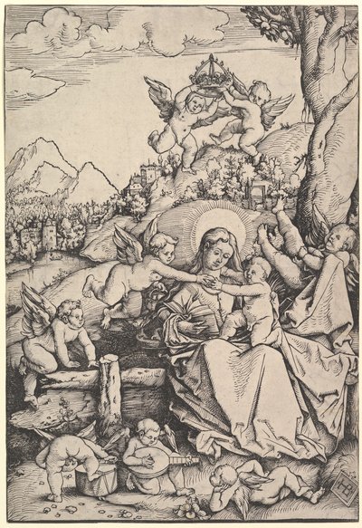風景の中の8人の天使を持つ聖母子、1511年。 作： Hans Baldung