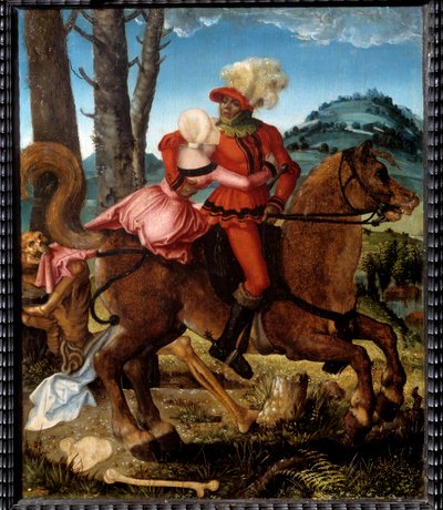 騎士と少女と死 死はアレゴリー的に表現されている 絵画 ハンス・グリエン・バルドゥング（1484/85-1545） 16世紀 日035x0,29 m. 作： Hans Baldung Grien