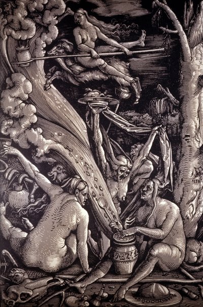 ドイツの画家、彫刻家、漫画家であるハンス・バルドゥング・グリーン（1484-1545）の版画「魔女たちの安息日」。 作： Hans Baldung Grien