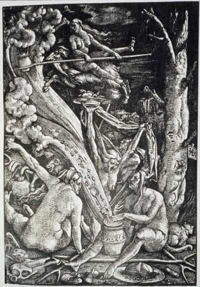 19世紀後半に出版された魔法の歴史に描かれた、ハンスバルドゥンググリアンの後の安息日の魔女 作： Hans Baldung Grien