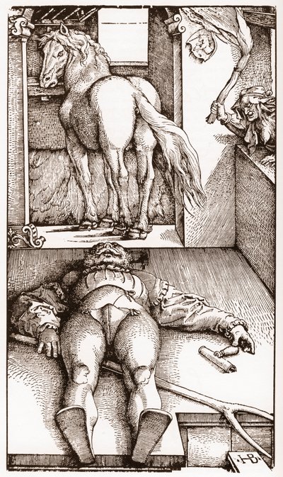 ハンス・バルドゥング・グリエン（1485-1544）による1544年頃の木版画「眠れる花婿と魔術師」-。 作： Hans Baldung Grien