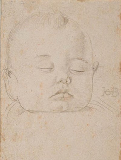 眠っている男の子の頭、正面向き 作： Hans Baldung Grien