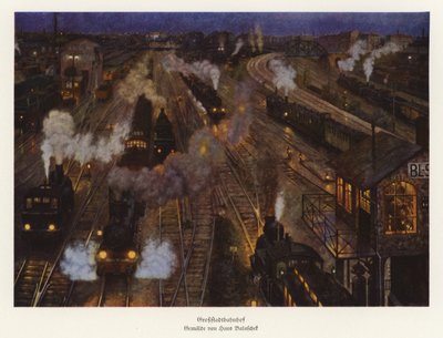 大都市の鉄道駅（カラーリトグラフ） 作： Hans Baluschek