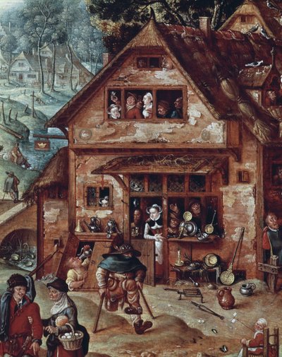 酒場、村の情景の詳細、ハンス・ボル (1534-1593) の絵画 作： Hans Bol