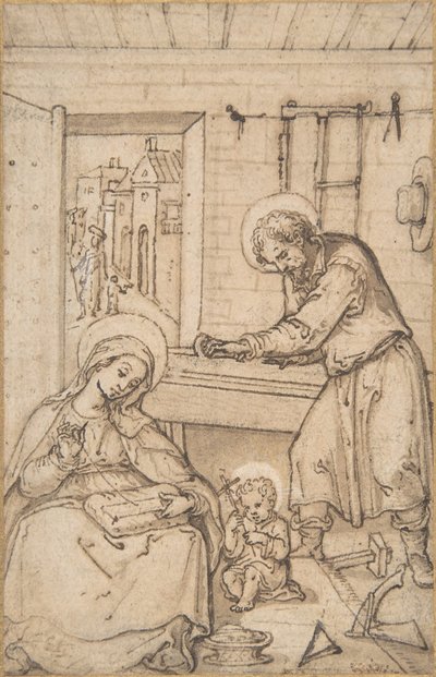 キリストの子供時代、大工の店、1534-93年。 作： Hans Bol.