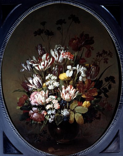 花の花瓶ハンス・ボロンギエ（v.1600-ap.1644）の絵画、Ec.ホル。キャンバスに油彩。薄さ0.83×0.68m。シャロン＝シュル＝ソーヌ、ドゥノン美術館 作： Hans Bollongier
