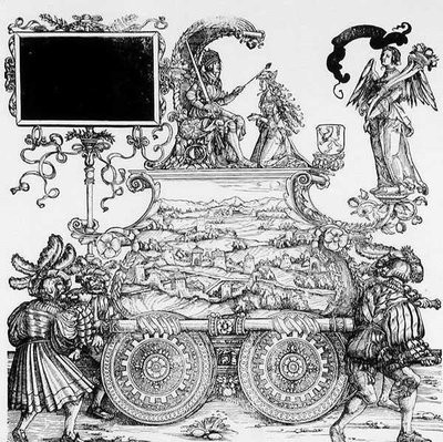 マクシミリアンの凱旋行進の場面、1516-18年頃（木版画）（モノクロ写真 作： Hans Burgkmair