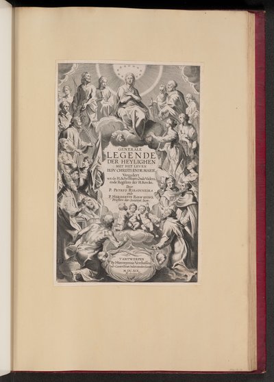 Pedro de Ribadeneira と Heribert Rosweyde、Generale Legende der Heylighen のタイトル ページ 作： Hans Collaert the Younger after Sir Peter Paul Rubens