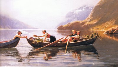雑誌や本の出典不明から、湖で戯れる 作： Hans Dahl