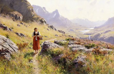 ノルウェーの風景の中で編み物 作： Hans Dahl