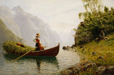 フィヨルドの風景の中の女と男 作： Hans Dahl