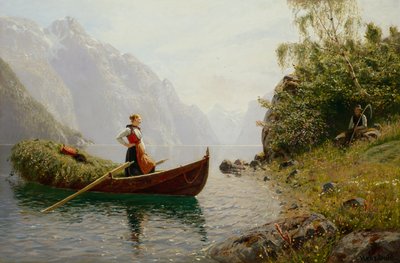 フィヨルドの風景の中の女と男 作： Hans Dahl