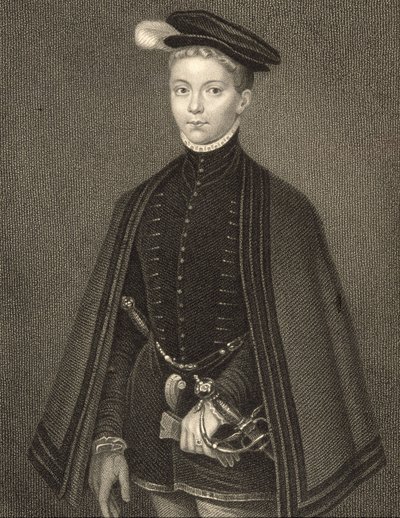 ヘンリー・スチュワート（1545-67）の肖像画、ダーリー卿、「ロッジの英国の肖像画」、1823年 作： Hans Eworth