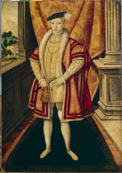 イングランドとアイルランドのエドワード 6 世 (1537-1553) の肖像 (イングランドのエドワード 6 世の肖像)。 チューダー朝の第 3 代君主であり、プロテスタントの君主として初めて王位に就いた人物です。 Hans Eworth (Ewouts) による絵画 (年頃 作： Hans Eworth or Ewoutsz
