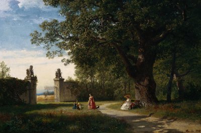 人影のある公園風景 作： Hans Gude