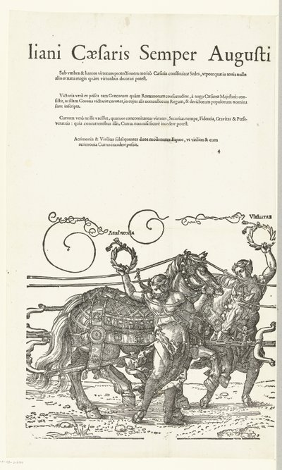 Triomfwagen van keizer Maximiliaan I Kopieën naar Dürers Triomfwagen voor keizer Maximiliaan I (シリーズ タイトル) これは、インビクタスに敬意を表して勝利を収めたチャリオットです。 最も輝かしい王子 D. マクシミリアン シーザリス ゼンパー アウグストゥスは服を着た、アルベルトゥス作 作： Hans Guldenmund