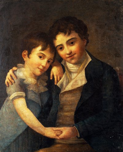 ヴォルフガング・アマデウス・モーツァルト（1756-1791）の息子、フランツ・クサヴァー・ヴォルフガング（1791-1844）とカール・トーマス（1784-1858）の肖像画、画家はハンス・ハンセン（1769-1828）。 作： Hans Hansen