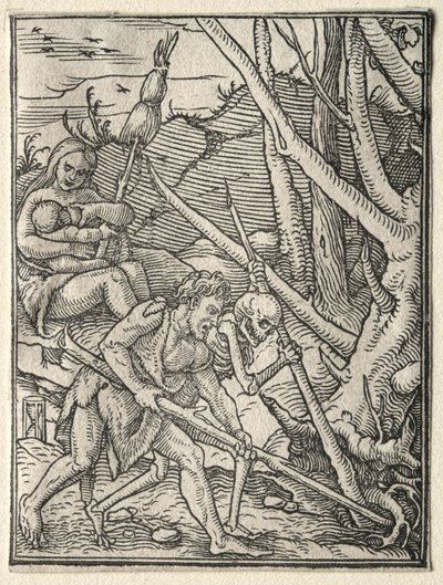 死のダンス：地球を耕すアダム。 作： Hans Holbein
