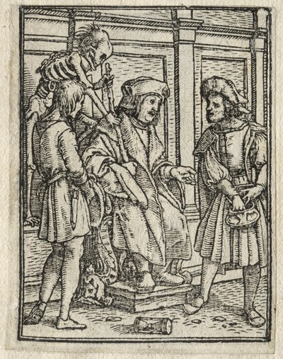 死のダンス：キヤノンまたは裁判官、裁判官。 作： Hans Holbein