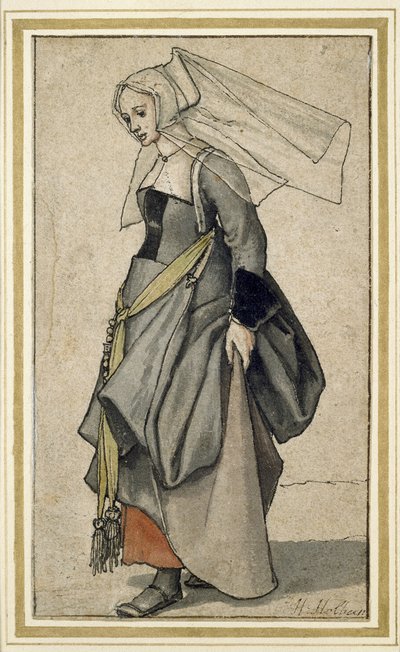 若いイギリス人女性、16世紀（紙にペンとインクとトイレ） 作： Hans Holbein der Jüngere