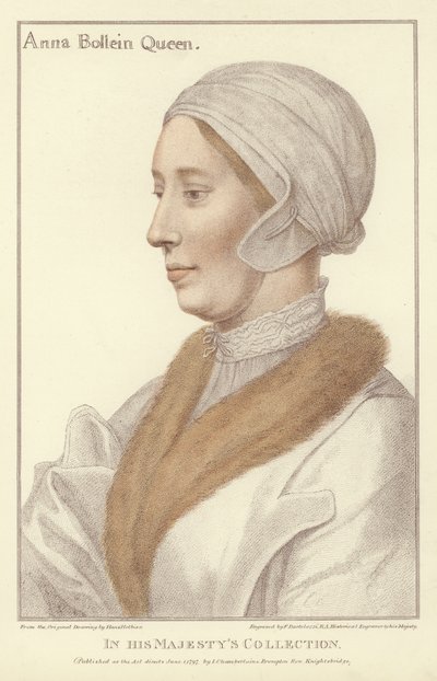 イングランドの女王アン・ブーリン（アクアチント） 作： Hans Holbein der Jüngere