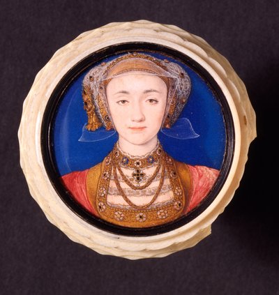 アンオブクリーブス、1539（象牙に取り付けられたベラムのトイレ） 作： Hans Holbein der Jüngere