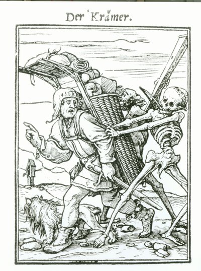 ハンス・ルツェルバーガーによって刻まれた「死のダンス」の死とペドラー、1538年頃 作： Hans Holbein der Jüngere