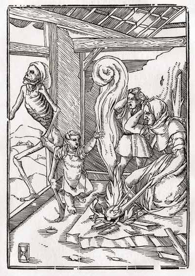 1843年にバーゼルで公開された「Der Todten Tanz」から子供のために死が訪れる 作： Hans Holbein der Jüngere