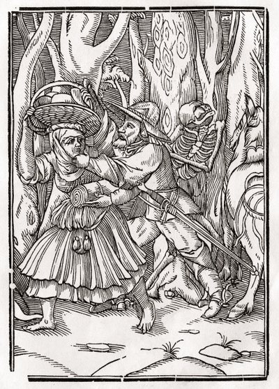 1843年にバーゼルで公開された「Der Todten Tanz」から強盗のために死が訪れる 作： Hans Holbein der Jüngere