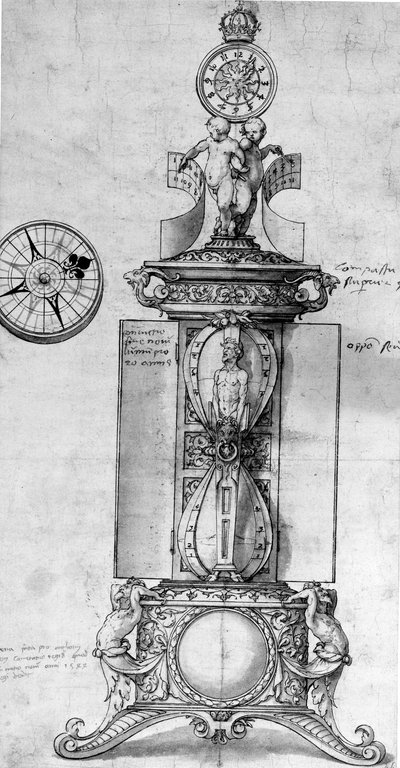 時計の塩のデザイン、c.1543（ペンとインク、ウォッシュ） 作： Hans Holbein der Jüngere