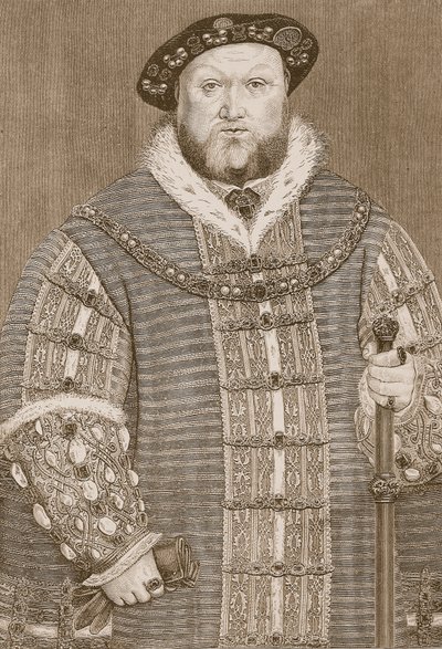 ヘンリー8世、「カッセルの図解されたイングランドの歴史」のイラスト（セピア写真） 作： Hans Holbein der Jüngere