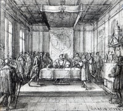 ヘンリー8世の密室で（ペン、インク、紙に洗って） 作： Hans Holbein der Jüngere