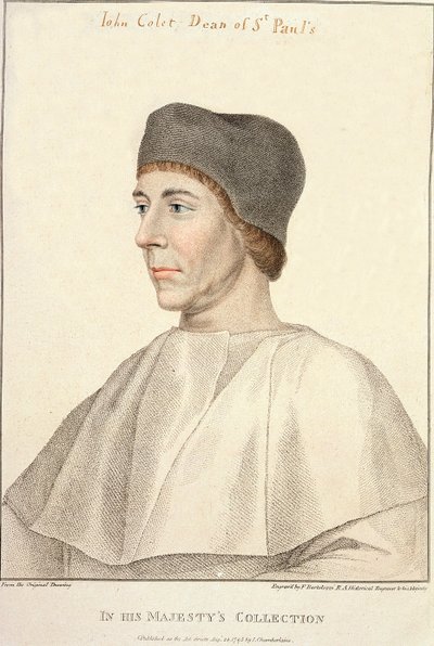 ジョン・コレット（c.1467-1519）、セントポール校長、フランチェスコバルトロッツィ（1727-1815）による彫刻 作： Hans Holbein der Jüngere