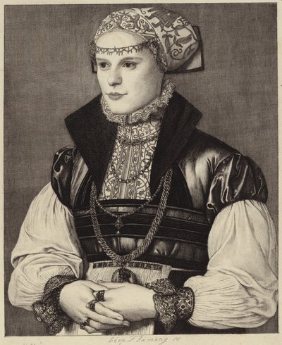 16世紀の服を着た女性の肖像画 作： Hans Holbein der Jüngere
